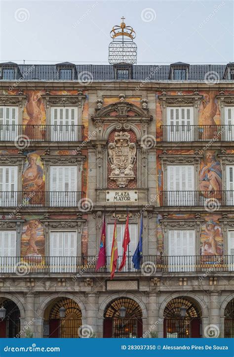 Details Of The Architecture In The Plaza Mayor Town Square A