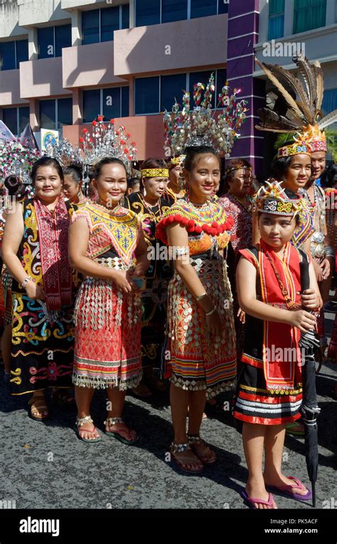 Gawai Celebration Parade Borneo Natives In Traditional Dress Kuching