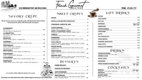 French Gourmet Bistro Menu In Milton Georgia Usa