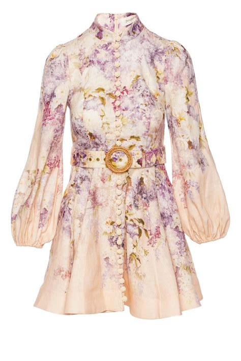 Zimmermann Lyrical Floral Linen Buttoned Mini Dress In Pink Lyst