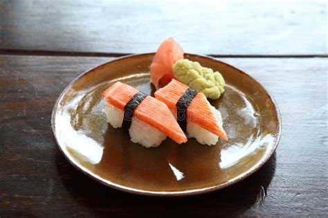 Crab Stick Sushi Stock Image Image Of Leaf Plate Sushi