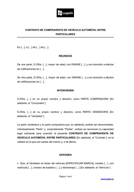 ᐅ Modelo Contrato Compraventa de Vehículo Usado CON Garantías entre