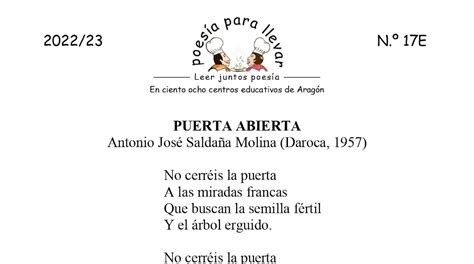 Poesía para llevar Leer juntos poesía N º 17E Puerta abierta de