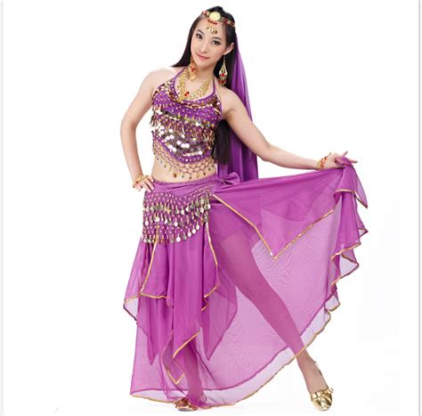 Tank Top Hip Belt Long Skirt 3pcs Set Belly Dance Costumes India