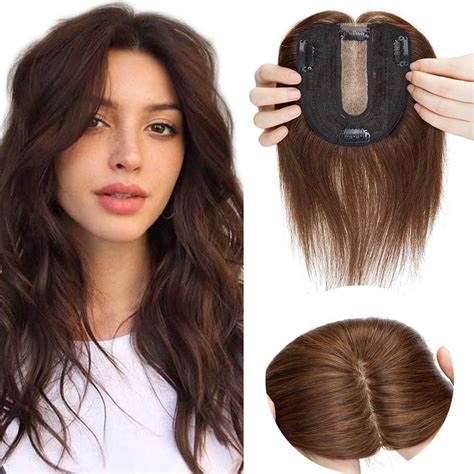 15cm Pelo Natural Protesis Capilar Mujer Flequillo Postizo 4 Castaño