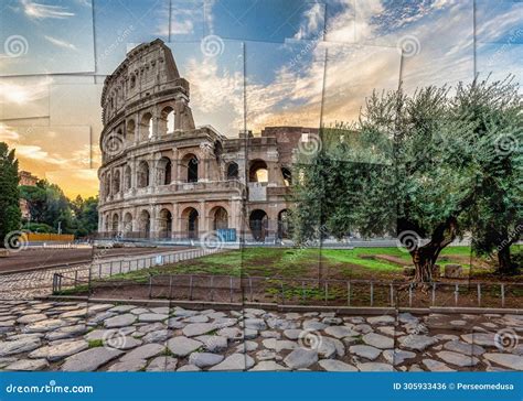 Italy Rome Sunset Behind The Colosseum The Most Famous Roman