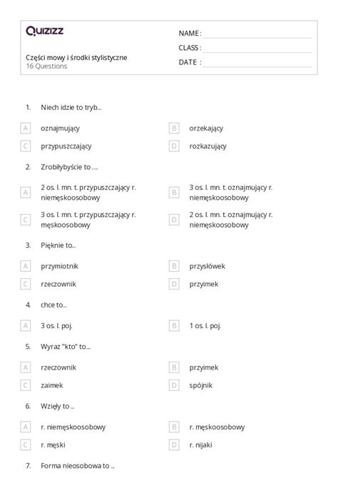 Ponad Rodki Stylistyczne Arkuszy Roboczych Dla Klasa W Quizizz