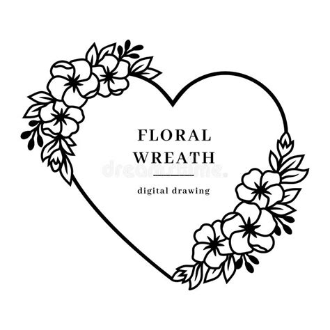 Heart Floral Wreath Valentine Flower Heart Vector Flower Frame Line