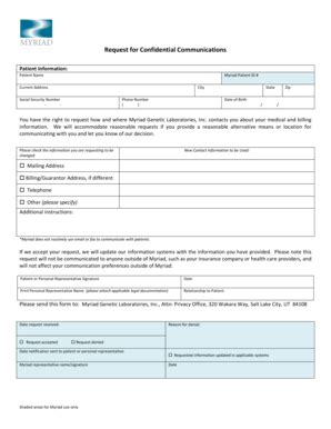 Fillable Online Request For Confidential Communications Myriad