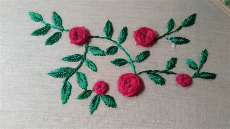 Rose Flower And Leaf Hand Embroidery Youtube