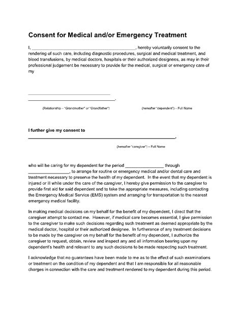 Grandparent Basic Printable Medical Consent Form For Minor Printable