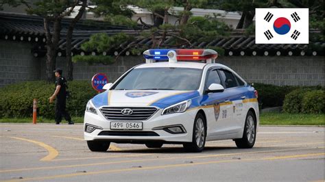 Seoul South Korea Police Car With Lights Guarding Presidents Office