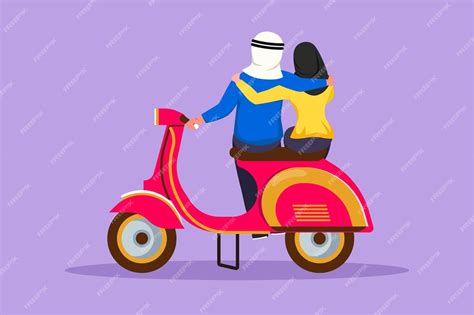 Premium Vector Character Flat Drawing Back View Of Riders Couple Trip