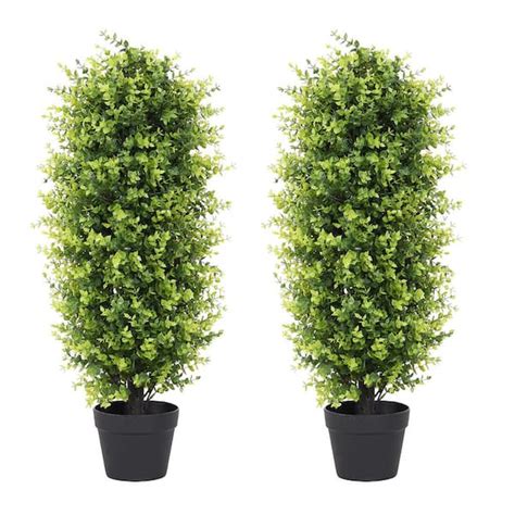 Poetree 2 Pack 3 Ft Artificial Topiaries Boxwood Eucalyptus Trees With