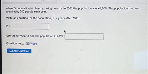 Solved A Town S Population Has Been Growing Linearly In The