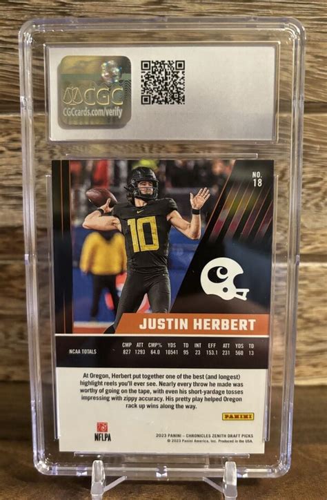 2023 Panini Chronicles Draft Picks Zenith 18 Justin Herbert CGC10