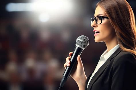 Premium Ai Image Journalist Woman Holding Microphone