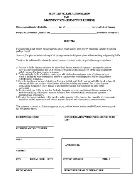 Fedex Signature Release Fill Online Printable Fillable Blank