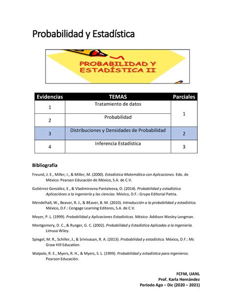 Probabilidad Y Estad Stica Temario Y Referencias Bibliogr Ficas Fcfm