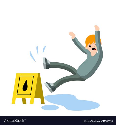 Man Slipped On Wet Floor Danger And Risk Sliding Vector Image