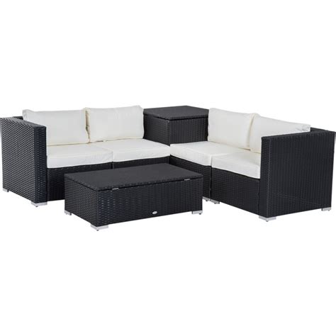 Outsunny 6pc Rattan Corner Sofa Set Grey