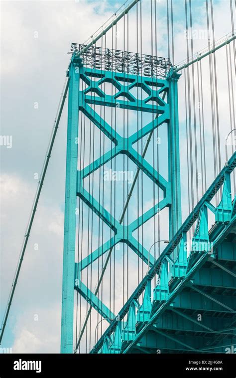 Ambassador Bridge International Crossing Over The Detroit River Between