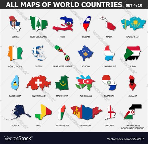 All Maps World Countries And Flags Set Vector Image