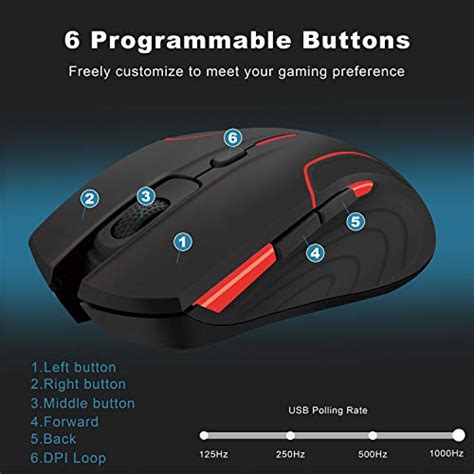 PICTEK Gaming Mouse, Customizable RGB Backlight Mouse with 6 Programmable Buttons, 220 Hours ...