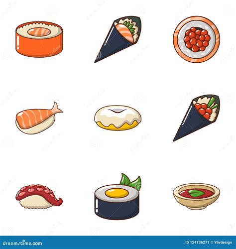 Fresh Fish Icons Set Cartoon Style Stock Vector Illustration Of