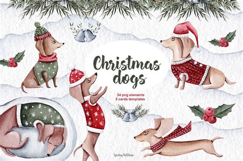 Cute Christmas dogs By SpringArtShop | TheHungryJPEG.com