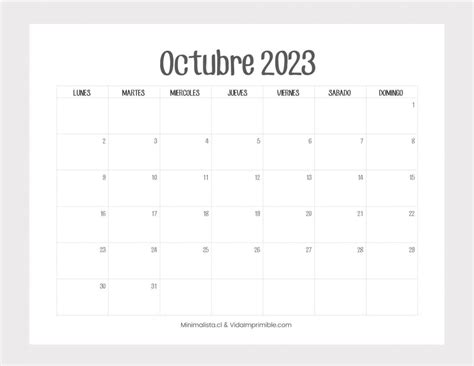 Calendario Octubre 2023 Para Imprimir