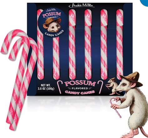 Archie Mcphee Possum Flavored Pink And Gray Striped Candy Canes Stocking Stuffers