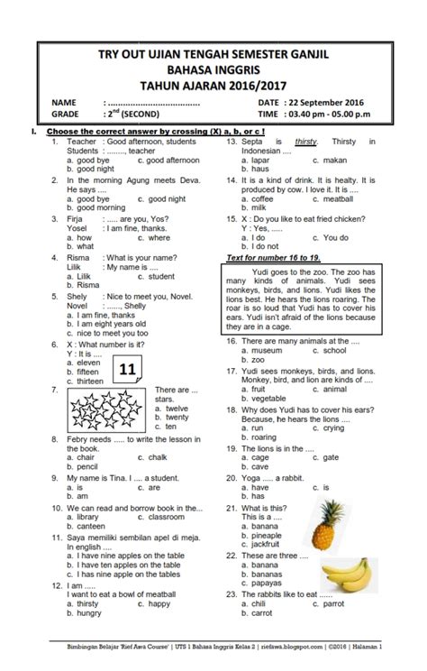 Download Soal Uts Ganjil Bahasa Inggris Kelas 2 Semester 1 2016 2017 Rief Awa Blog