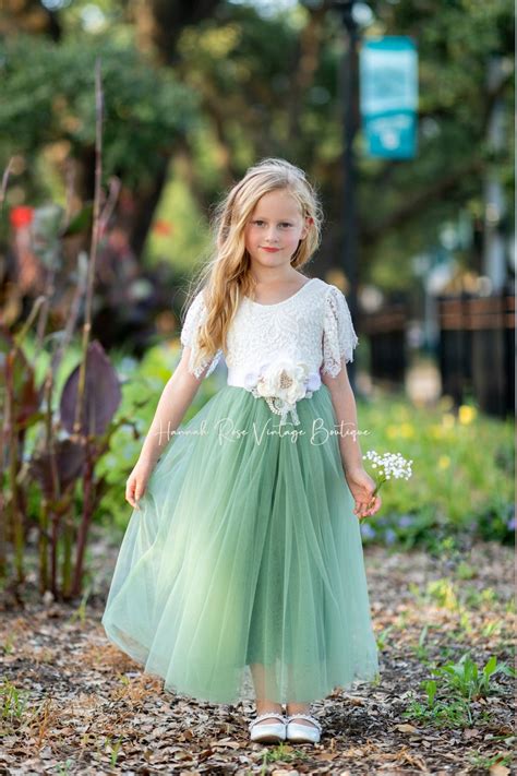 Green Flower Girl Dress Sage Green Flower Girl Dress Tulle Etsy