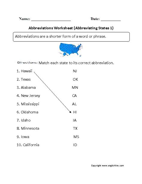 Abbreviating States Worksheet | State abbreviations, Worksheets, States and capitals