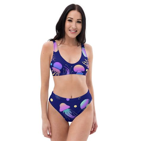 Neon Jellyfish High Waisted Bikini Sea Creatures Bikini Two Piece