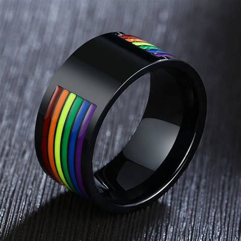 Online Shop Stainless Steel Enamel Rainbow Lgbt Pride Ring For Lesbian