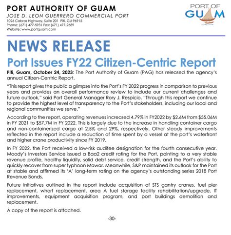 Port Issues FY22 Citizen Centric Report Port Authority Of Guam