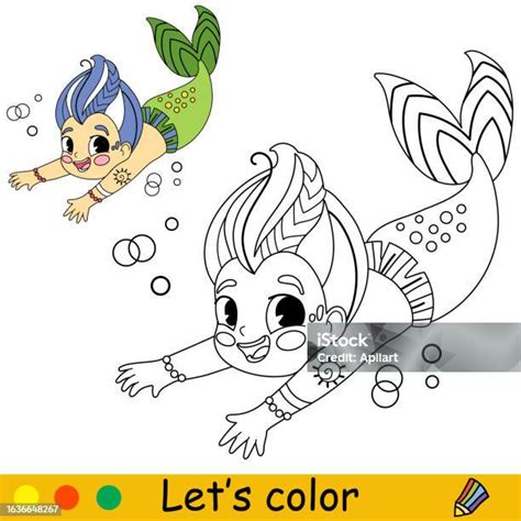 Anakanak Mewarnai Putri Duyung Kecil Dengan Ilustrasi Vektor Ikan Ilustrasi Stok Unduh Gambar