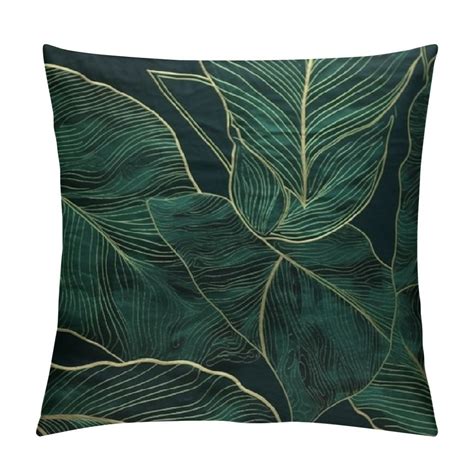 Comio Tropical Leaves Pillow Covers Emerald Green Minimalist Geometric