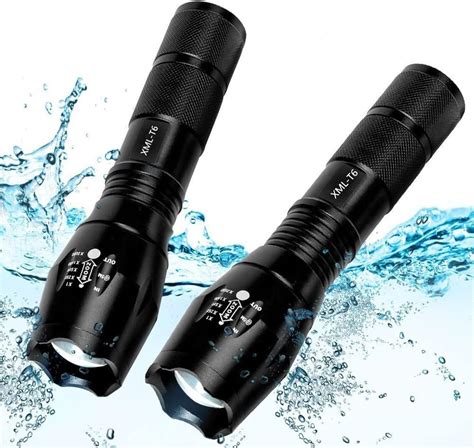 ThuZW 2 Pack Tactical Flashlight Torch, Military Grade 5 Modes XML T6 ...