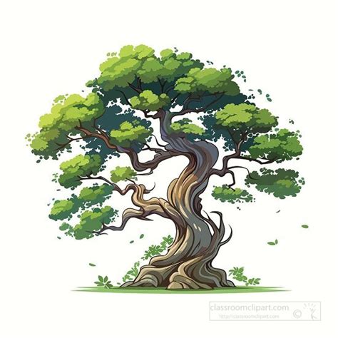 Trees Clipart-cartoon tree with a twisted trunk and green leaves clip art