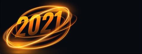 Free Vector 2021 New Year Banner With Golden Light Streaks