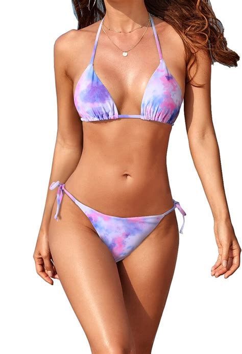 Tainehs Women S Sexy Halter Thong Bikini Tie Two Sides Bottom Triangle