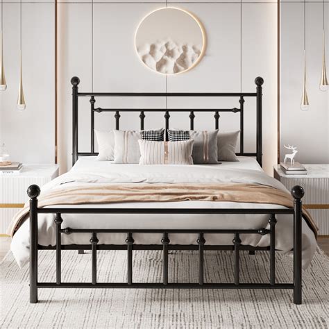 Amolife Full Size Metal Platform Bed Frame With Victorian Vintage Style