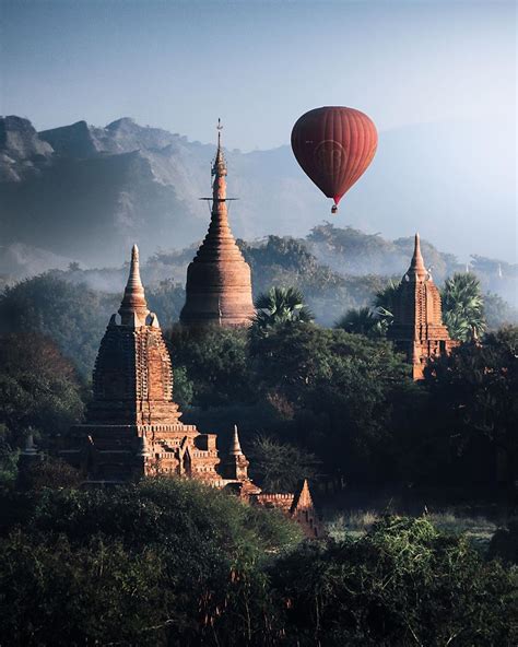 JORD TRAVEL PHOTOGRAPHY Hot Air Balloon Flying Over Temples