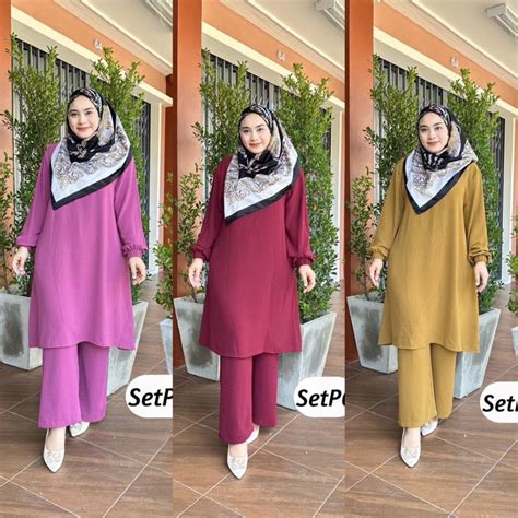 Hot Setset Suit Airis Exclusive Set Seluar Palazo Cey Ironless Set Seluar Muslimah Set