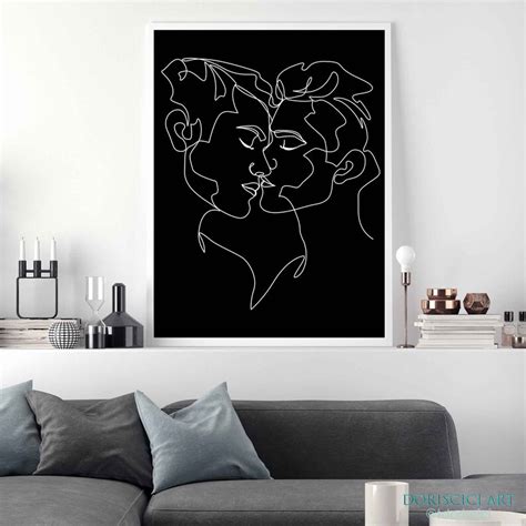 Gay Love Line Art Blackbeinantang Dorisciciart Kiss Line Etsy