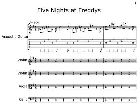 Five Nights At Freddys Sheet Music For Acoustic Guitar Violin Viola Cello