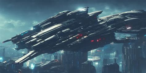 Cyberpunk Spaceship Hovering Over Fields And Small Stable Diffusion